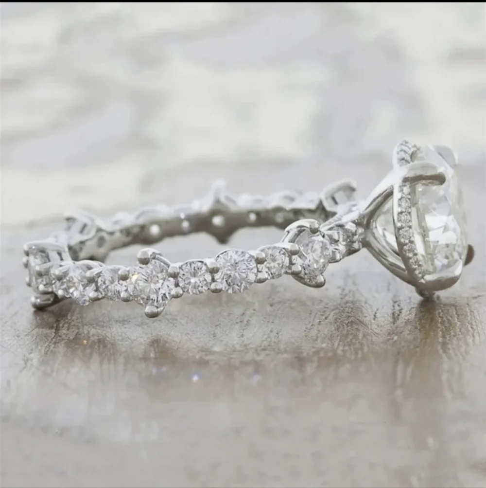 SILVER 2PC Diamond CZ Stone Ring Set Stackable Round Cut